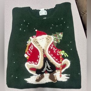 Quacker Factory Dark Green Santa Sweater for Christmas